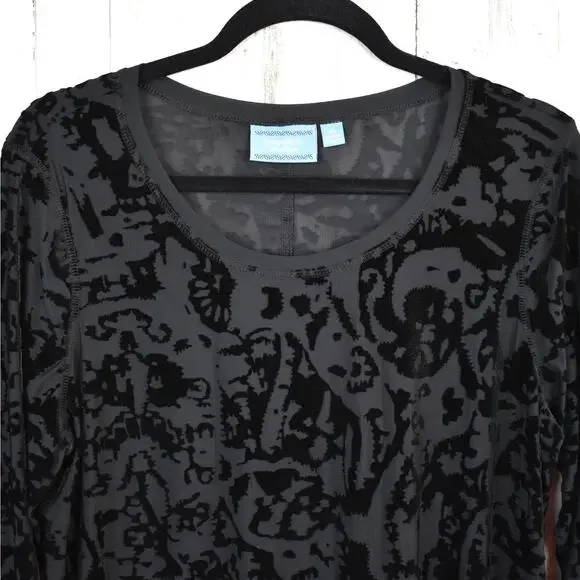 Simply Vera Wang black velvet burnout long sleeve shirt top size xlarge whimsy - Picture 2 of 10